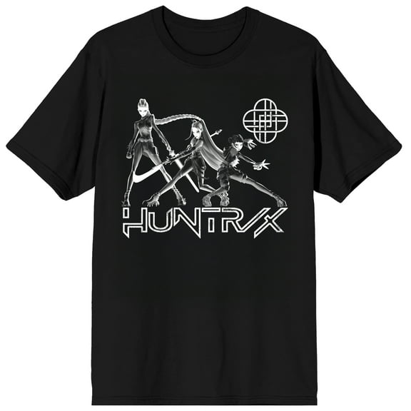KPop Demon Hunters Huntrix Line Up on Black Short Sleeve Adult T Shirt - XS