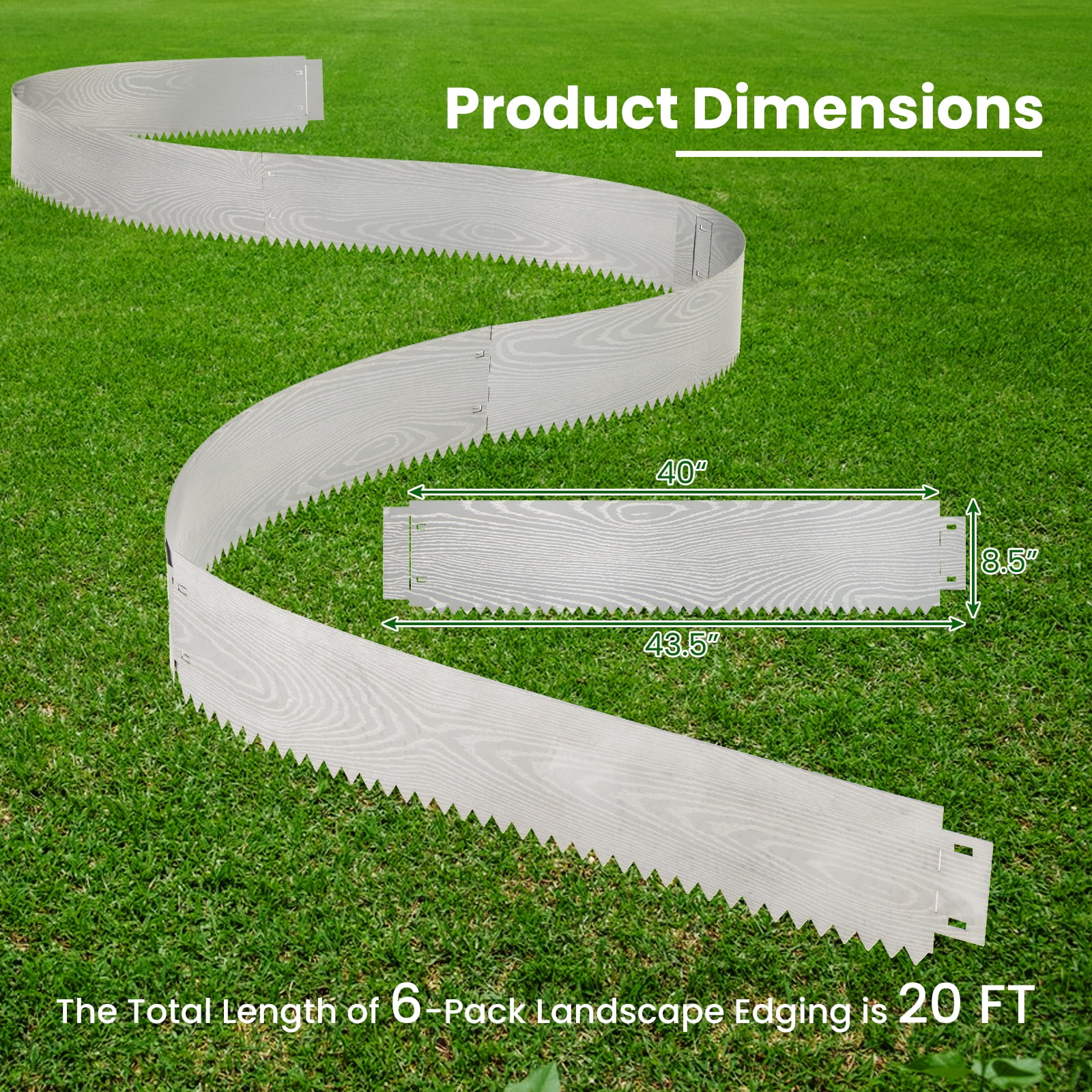 Gymax 6-Pack 20 FT Galvanized Metal Landscape Edging Heavy-Duty Metal Patented Garden Border
