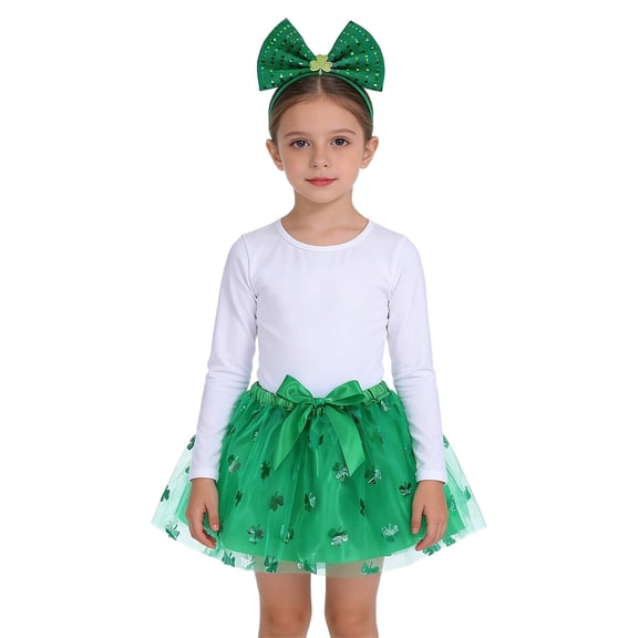 EnJoCho Toddler Girls St Patric𝗄s Day Green Tulle 𝖳utu Skirt Headband Set Spring Dress Party Costum𝖾 Outfit Irish Holiday Wear Festive Skirt Dress