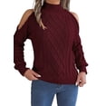 thumbnail image 2 of Womens Cold Shoulder Sweaters 2025 Fall Winter Long Sleeve Soft Chunky Cable Knit Pullovers Jumper Tops Wine Red XL, 2 of 10