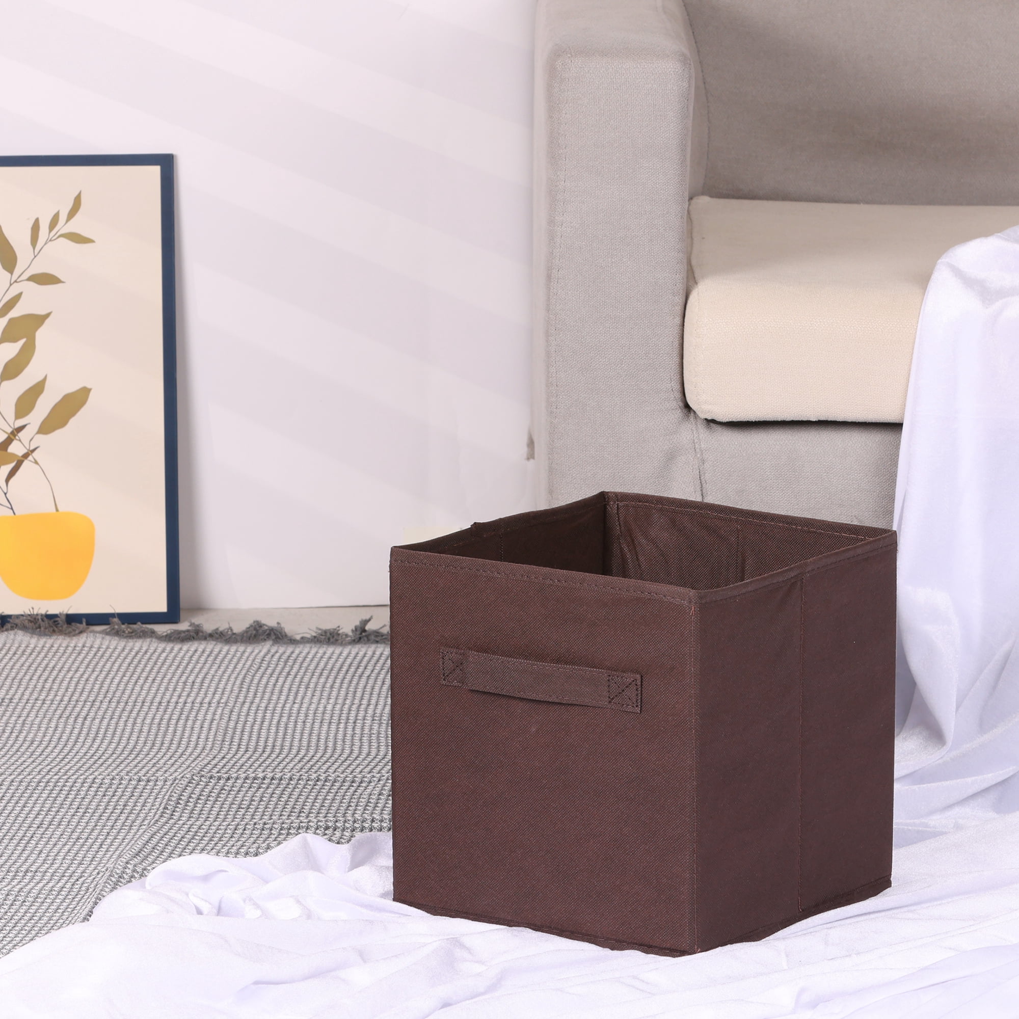 Unique Bargains Fabric Storage Cube Storage Bin Coffee 9.8*9.8*9.8in