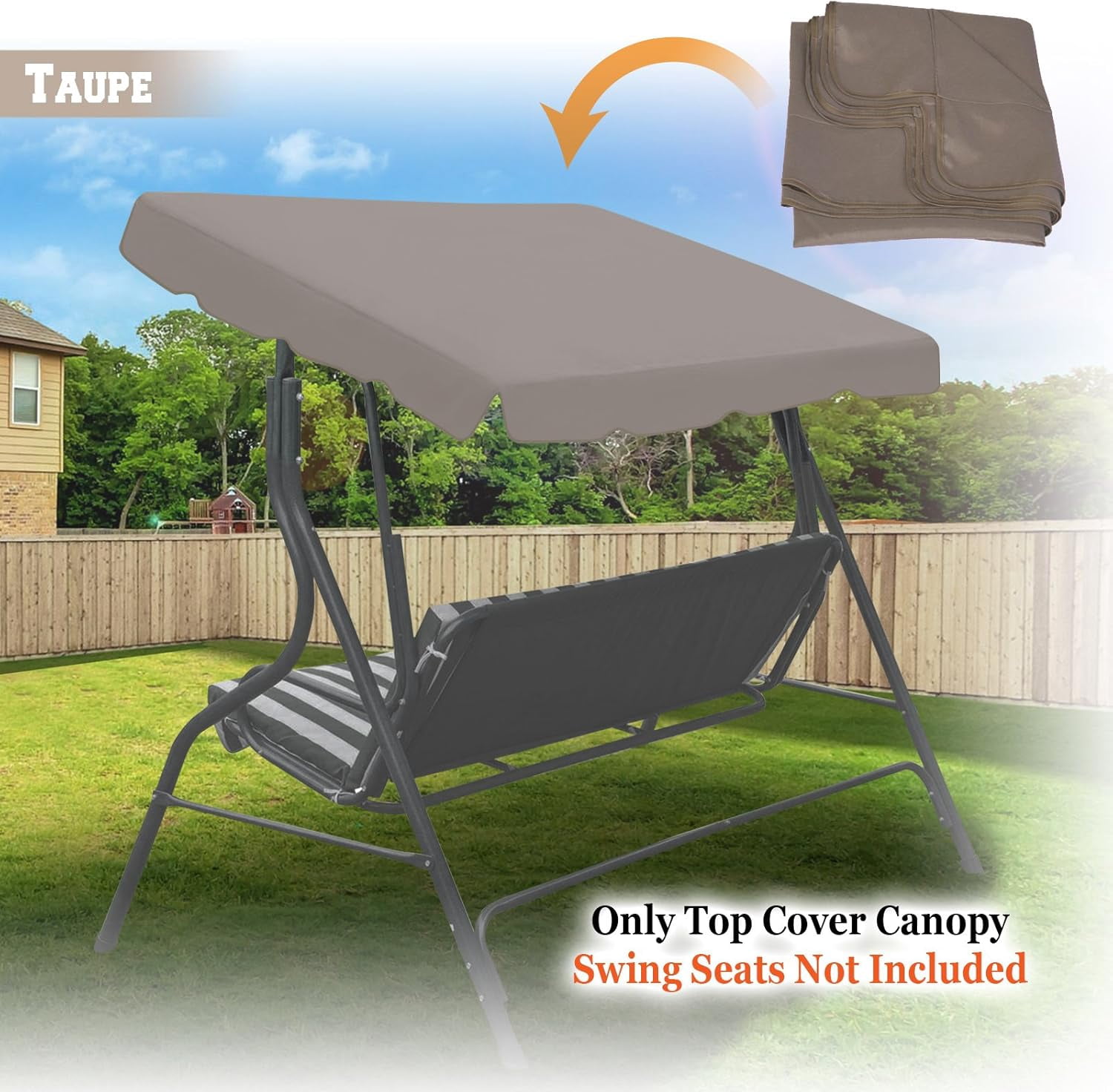 ALUVIERA Patio Swing Canopy Replacement Top Outdoor Seater Porch Swing Canopy Cover, Cover ONLY, （65"x45"，Taupe）