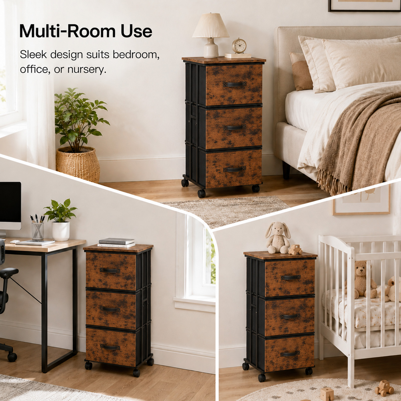 Alvantor Fabric Dresser 3 Drawer Storage Chest, Rolling Storage Tower, Vertical Storage Unit for Bedroom, Closet, Office