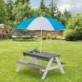 thumbnail image 2 of Kids 4-in-1 Sand & Water Table, Wood Outdoor Convertible Sensory Picnic Table with Umbrella, 2 Trays, Removable Tabletop and Built-in Bench for Outdoor Backyard Garden, Gray, 2 of 8