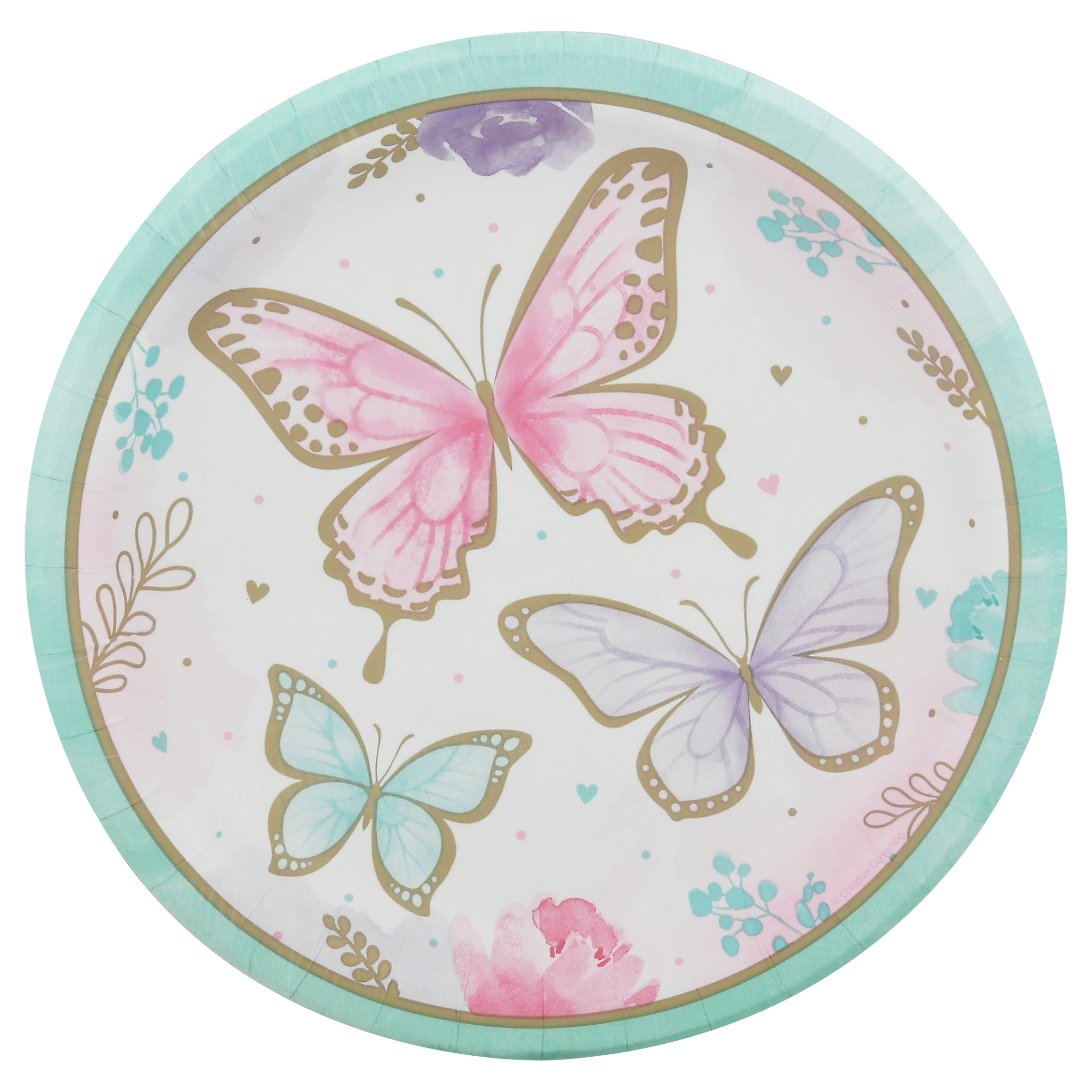 PTYC 354579 23 cm Butterfly Shimmer Dinner Paper Plate, Multi Color