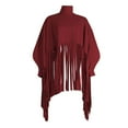 thumbnail image 5 of Biekopu Womens High Neck Long Sleeve Fringe Top Plus Size Tassel Ponchos Cape Cloak Coat Oversized Shawl Pullover Sweatshirt, 5 of 6