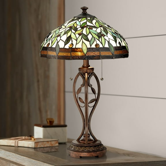 Robert Louis Tiffany Traditional Table Lamp 26" High Bronze Leaf and Vine Glass Shade for Living Room Family Bedroom Bedside Nightstand