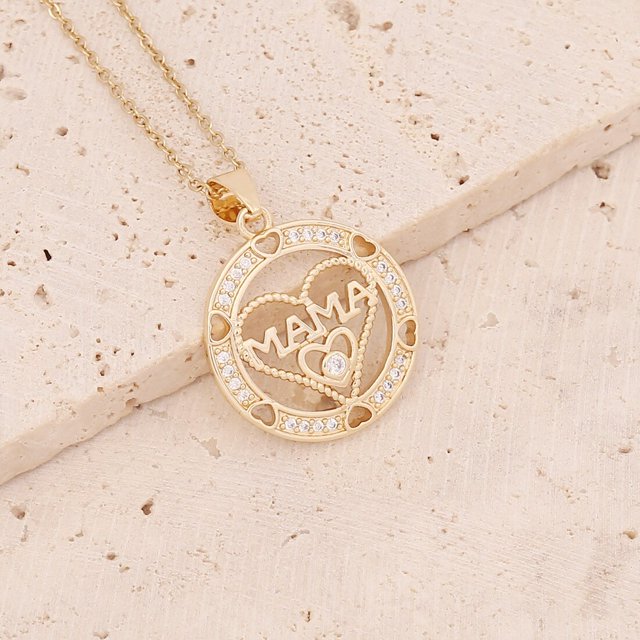 2022 New Fashion Jewelry Gold Plated Zircon Heart Necklace Mother's Day Gift Simple MAMA Letter Necklace Women Gao Jinjia LED