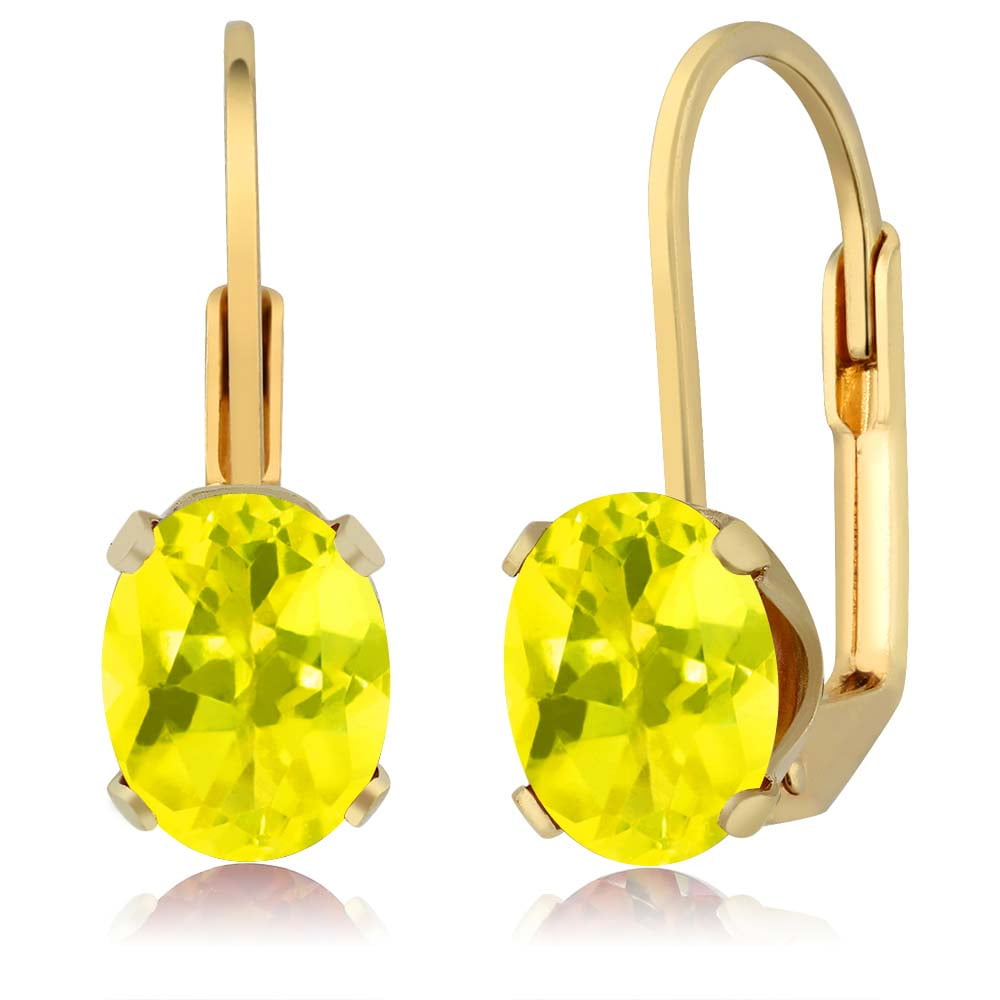 3.20 Ct Oval Shape Canary Mystic Topaz Yellow Gold Plated Brass Dangle Earrings