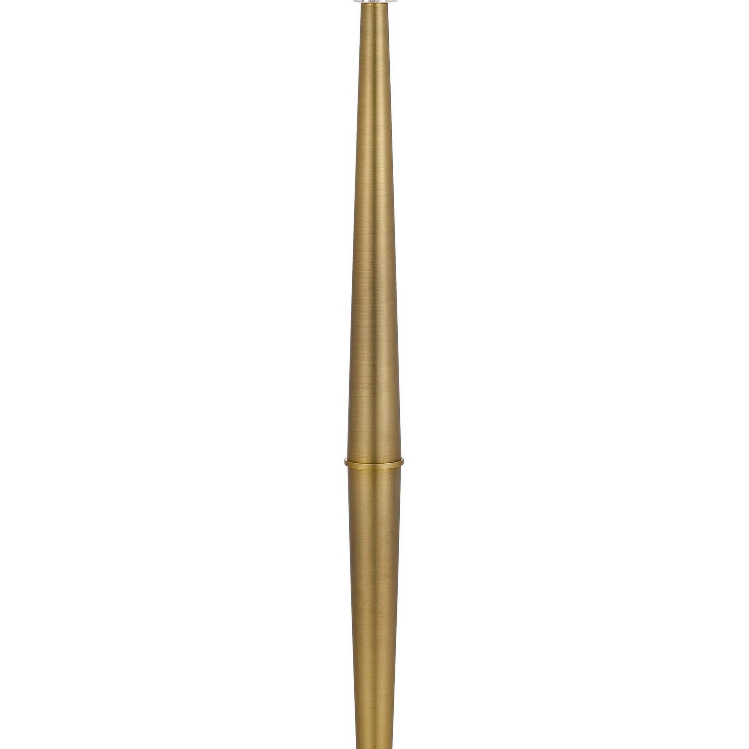 62 Inch Floor Lamp with White Drum Shade, Marble Base, Crystal, Brass