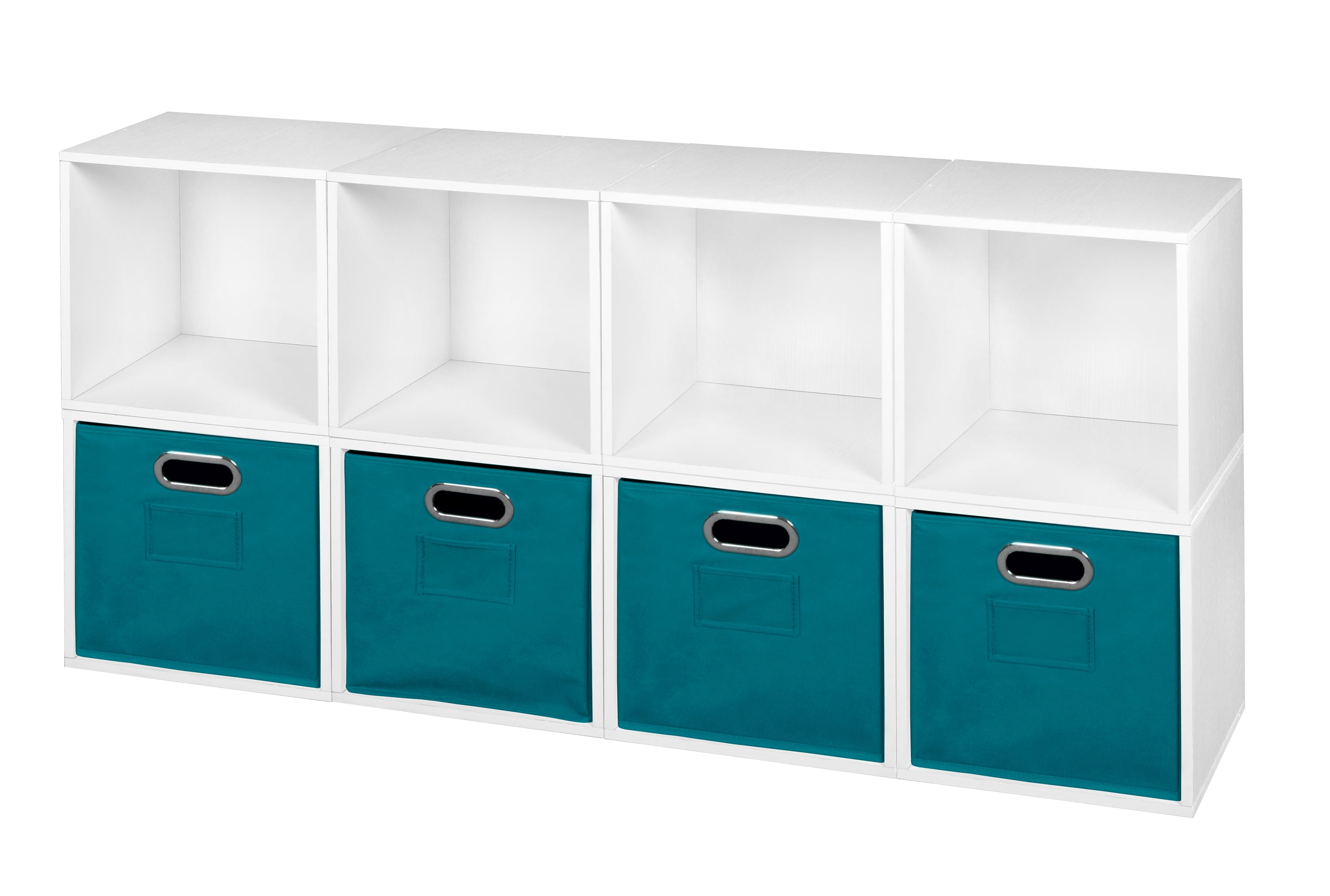 Niche Cubo Storage Set 8 Cubes and 4 Canvas Bins White Wood Grain
