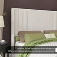 thumbnail image 3 of VanAcc King Size Vertical Channel Tufted Headboard Modern Velvet Platform Bed, Cream, 3 of 8