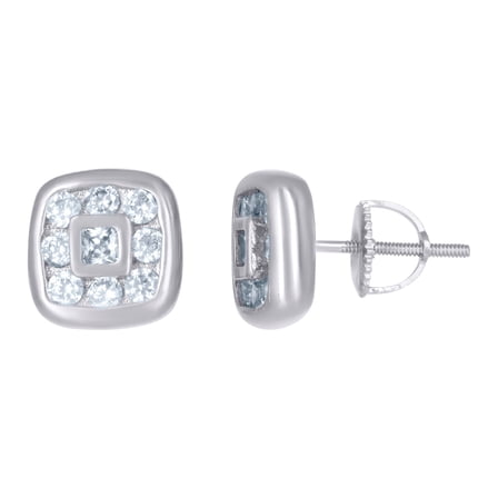 925 Sterling Silver Mens Princess cut Round Cubic Zirconia Square Stud Earrings 7.5mm Wide Earring for Men