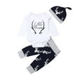 thumbnail image 2 of LMLYSoH Baby's Clothing Set, Letter Pattern Long Sleeve Romper and Print Pants and Hat Three-piece Suit for Toddler Boys Girls, 2 of 9
