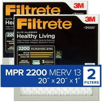 Filtrete 20x20x1 Air Filter, MPR 2200, MERV 13, Healthy Living Elite Allergen 3-Month Pleated 1-Inch Air Filters, 2 Filters