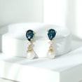 thumbnail image 3 of Rosec Jewels London Blue Topaz and Freshwater Pearl Drop Earrings with Moissanite - AAA Grade, 14K Yellow Gold, 3 of 8