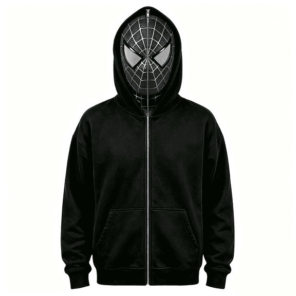 Unisex Superhero Zip Up Hoodie, Full Face Mask Hooded Sweatshirt, Graphic Cosplay Costume Jacket with Front Pockets for Halloween Party, Fancy Dress Up & Dress-Up (Navy,XL)