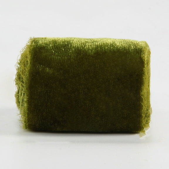 ERDOUY 6 Yards 1 Roll Vintage Christmas Silk Velvet Ribbon, Raw Edge Fringe Style for Wreath Wrapping & Floral Bouquets, Grass Green