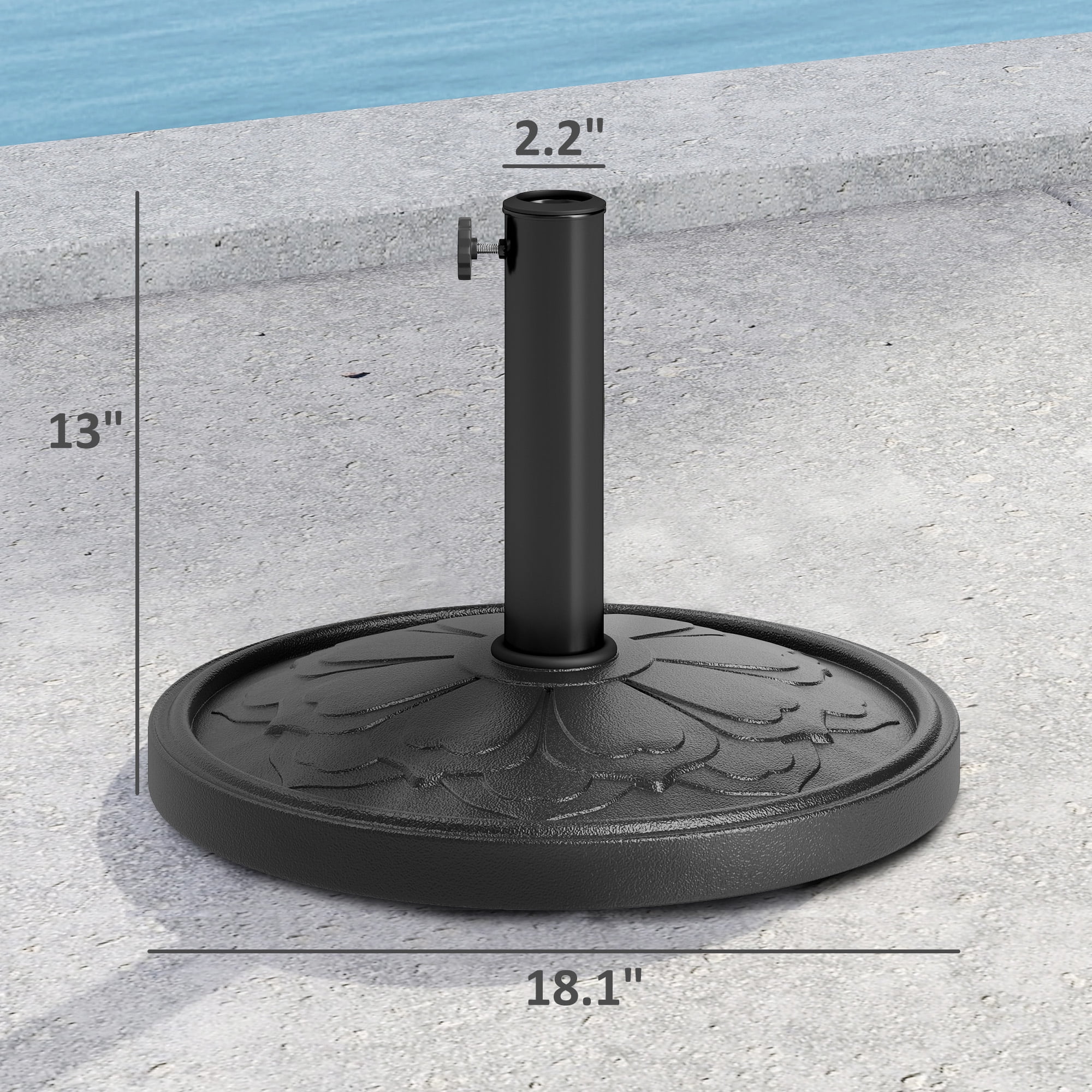 Outsunny Round Patio Umbrella Base, 26 lbs Resin Umbrella Stand Base, Patio Umbrella Stand for 1.3"/1.5"/1.9" Poles for Outdoor Lawn Poolside, Black