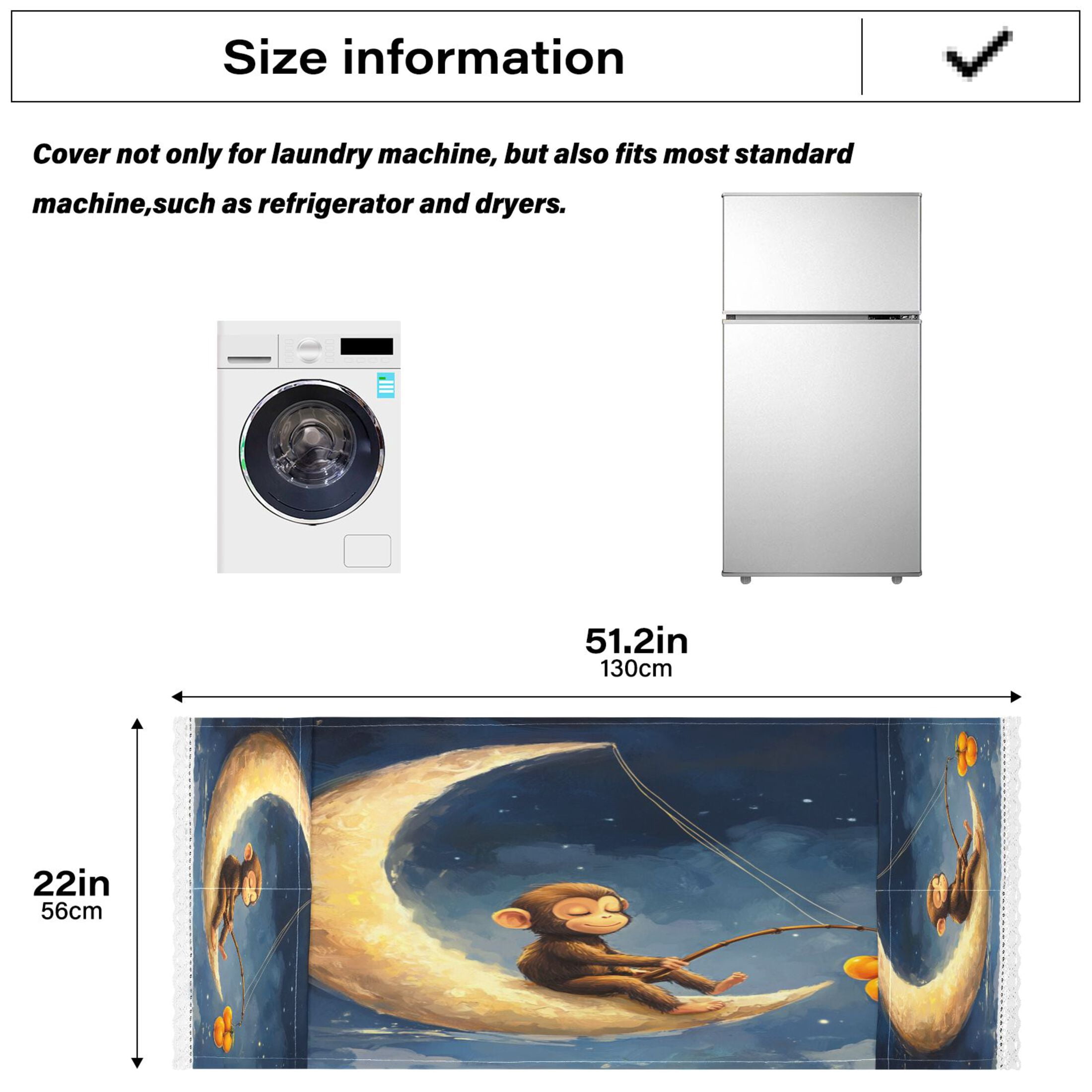 Cute MonkeyWasher and Dryer Covers Dust-Proof and Oil Resistant Fridge Cover with 4 Storage Pockets Washing Machine Top Cover for Laundry Kitchen Home 51.2 x 22 In