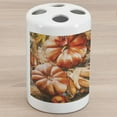 thumbnail image 1 of Autumn Pumpkin Ceramic Toothbrush Holder, Thanksgiving Themed Above Vista Photo with Harvest Ingredients on Wooden, Decorative Versatile Countertop for Bathroom, 4.5" X 2.7", Multicolor, 1 of 4