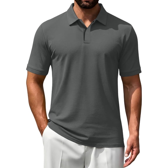 Zimjoy Mens Polo Shirts Basic Short Sleeve Golf Shirt Dry Fit Casual Athletic T-Shirt Moisture Wicking Top Gray L