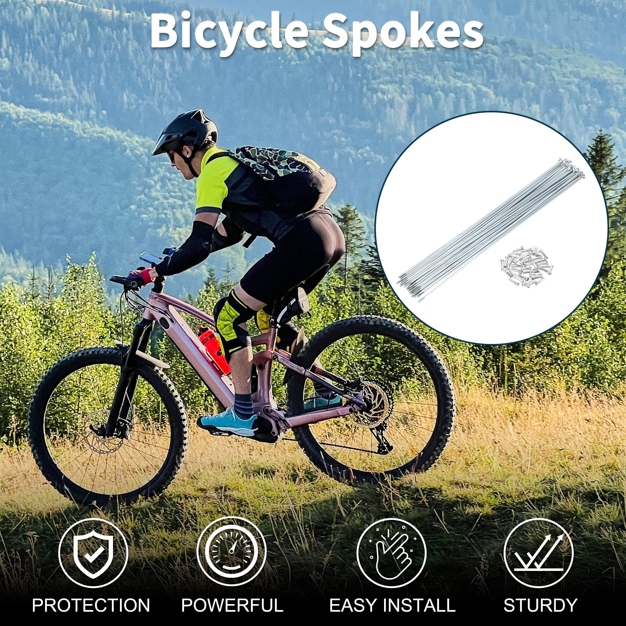 Unique Bargains 36Pcs 14G Carbon Steel Galvanized Bicycle Spokes with Nipple Silver 10.43"