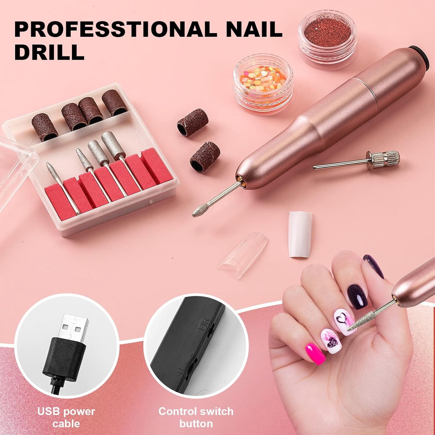 EP Professional Acrylic Nail Kit with UV Light, Gel Polish, Drill, Art Tips & Decoration - DIY Nail Art Tool & Supplies