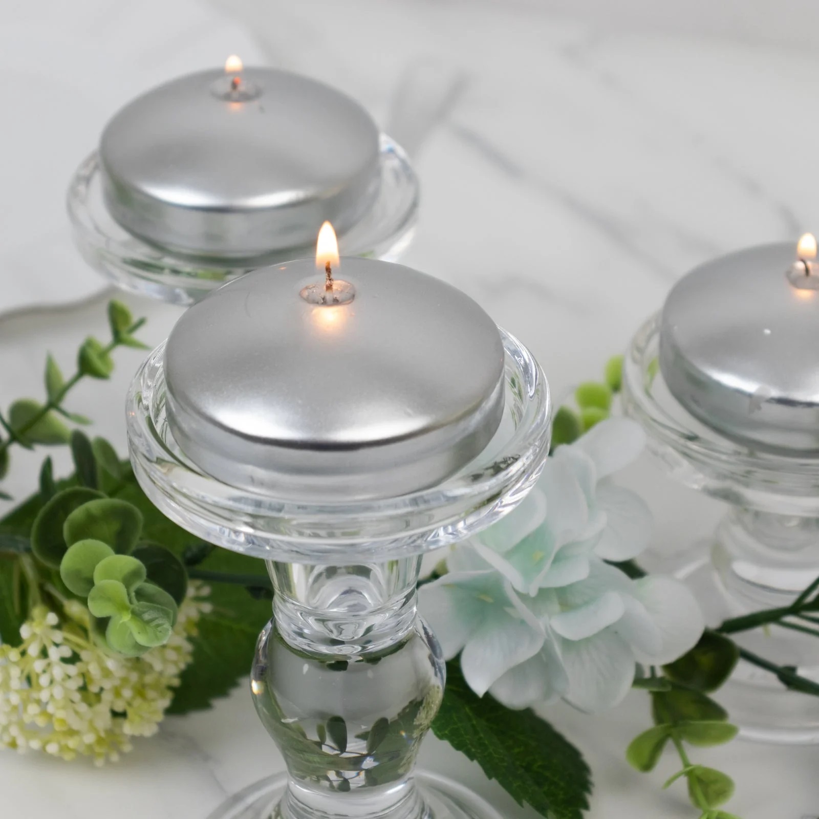 Balsa Circle 12 Silver 3 in Round Unscented Floating Candles Dripless Wax Discs Party Wedding Table Centerpieces Event Decorations Supplies