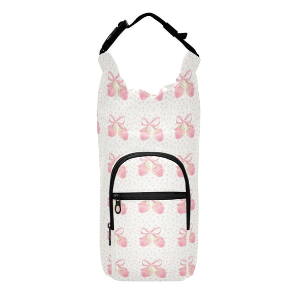 Iauyy Adjustable Strap Water Bottle Carrier Holder Pouch Bag for Outdoor Hiking Sports, Strawberry Bow, 20-40oz