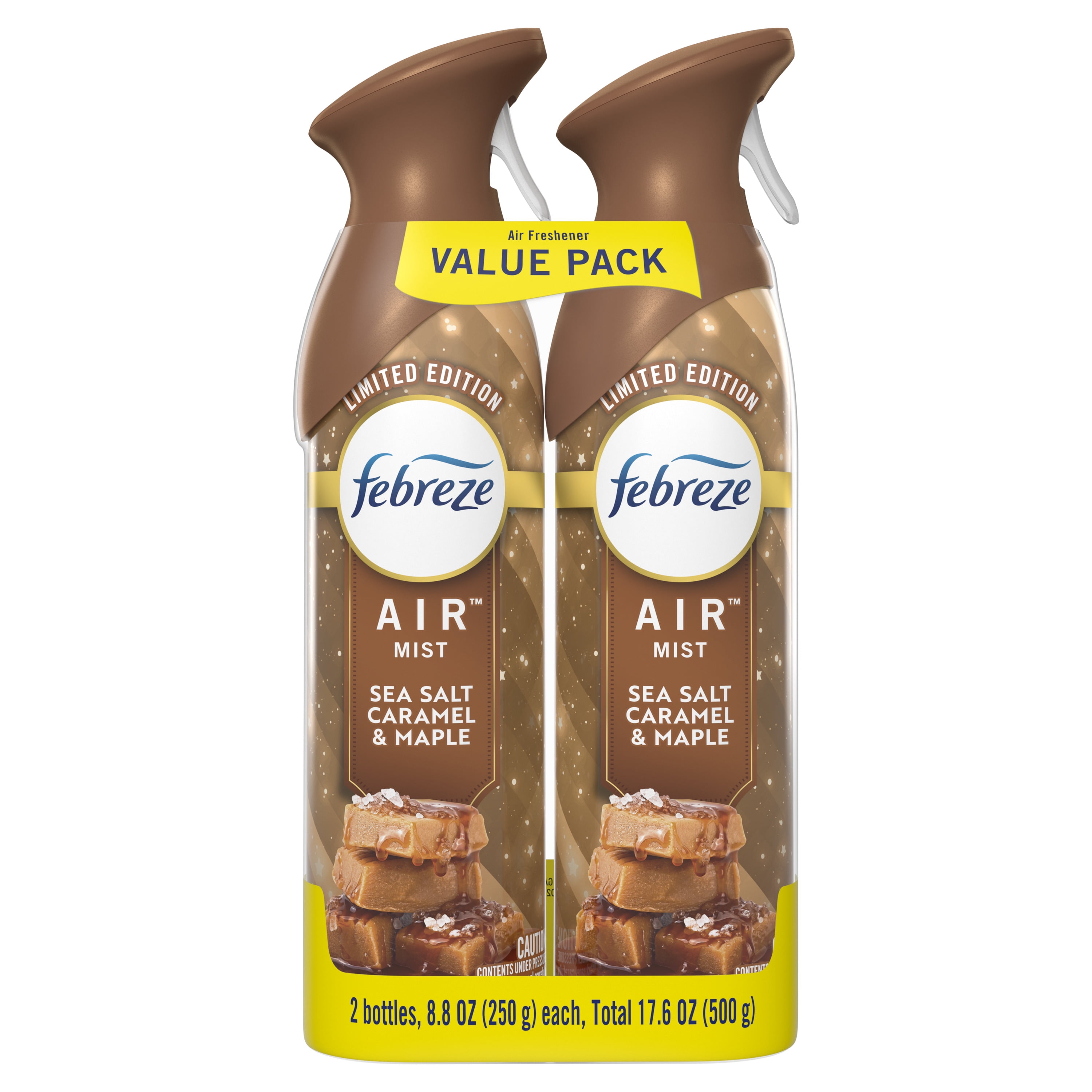 Febreze Air Mist, Odor-Fighting Air Freshener, Sea Salt Caramel & Maple, 8.8oz Aerosol, Pack of 2
