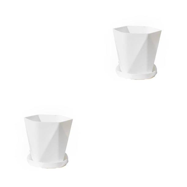 Maceta de plástico Wosthever con base de bandeja Blanco 2Conjunto