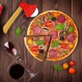 thumbnail image 3 of Cortador de pizza de 2 piezas, hacha creativa para cortar pizza de acero inoxidable, herramientas para cortar ruedas de pizza con mango de bambú con cubierta protectora (rojo, negro) JM, 3 of 5