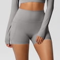 thumbnail image 6 of Women's High Waisted Yoga Shorts with Pockets – 3" High Stretch Tight Athletic Shorts for Running, Workout & Fitness, Side Pocket for Phone, Tummy Control Booty Lift Light Gray L, 6 of 8