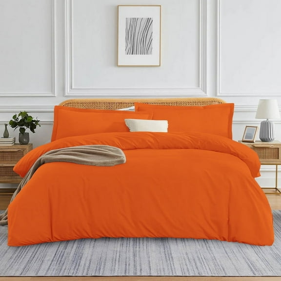 900 TC 100% Egyptian Cotton Duvet set Zipper Closur Ultra Soft Durable and Fade Resistant Color Orange Solid size Twin/Twin Xl