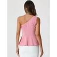 thumbnail image 3 of DARING DIVA Women's One Shoulder Top Bow Ruffled Peplum Top S Pink, 3 of 6