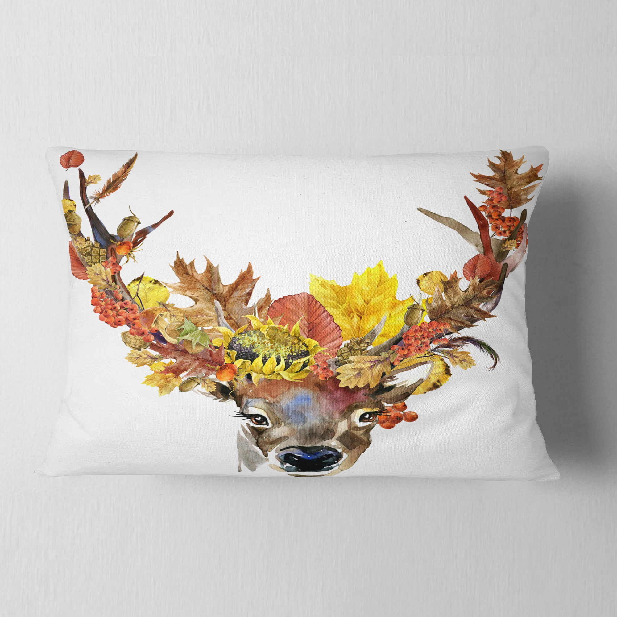 Designart Roe Deer with Flowers - Floral Throw Pillow - 12x20