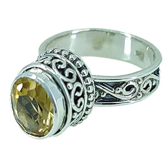 Navya Craft Citrine Oval 925 Sterling Silver Handmade Women Statement Ring, Yellow Gemstone Jewelry Size 11.5