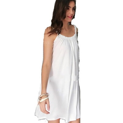 Women's Summer Halter Sleeveless Pleated Beach Short Mini Dresses Cover ...