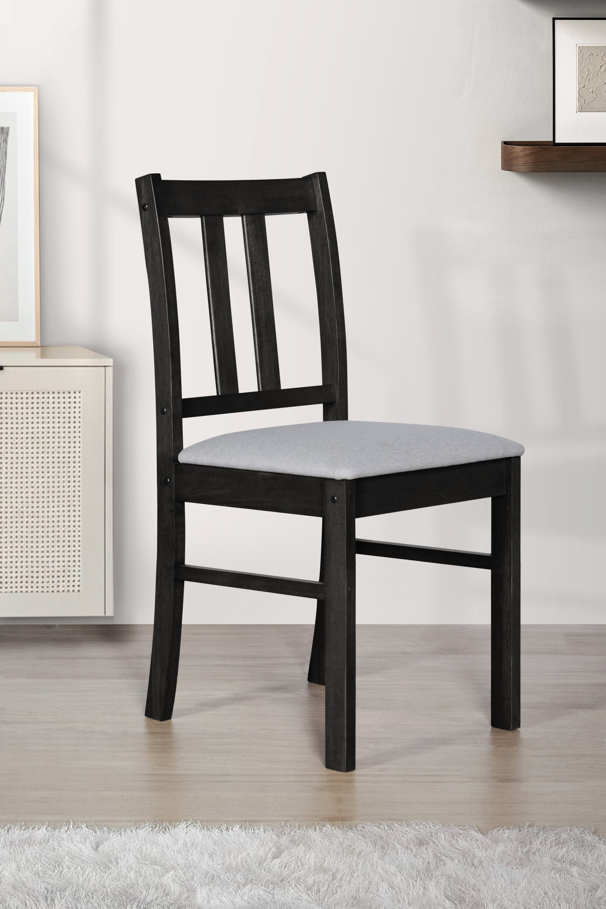 Home Design 5-Piece Sanford Dining Set, Black/Gray, Rectangular table, Middle-divided top, Slat-back cushioned chairs, Comfortable seating, Sturdy square legs, Modern style, Durable construction