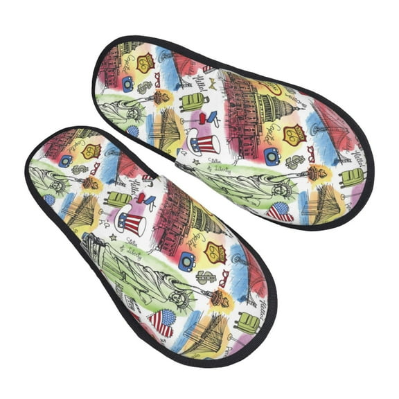 House Slippers for Women Men - America Landmarks1 Lightweight House Shoes Fuzzy Slippers, Soft Slip-On Cozy House Slippers for Woman Indoor Outdoor