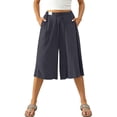 thumbnail image 6 of QATAINLAV Women's Oversized Wide Leg Capri Pants Elastic Waist Drawstrings Casual Linen Capris Summer Leightweight Cropped Trousers Dark Gray M, 6 of 9