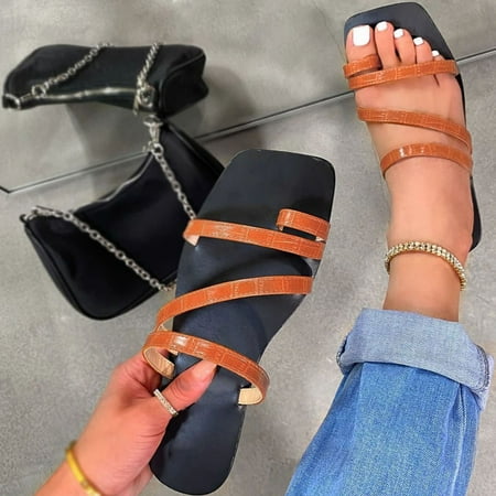 

〖Yilirongyumm〗 Brown 38 Sandals Women Transparent Flat-Bottom Toe And Fashion Slippers Sandals Women s Sandals