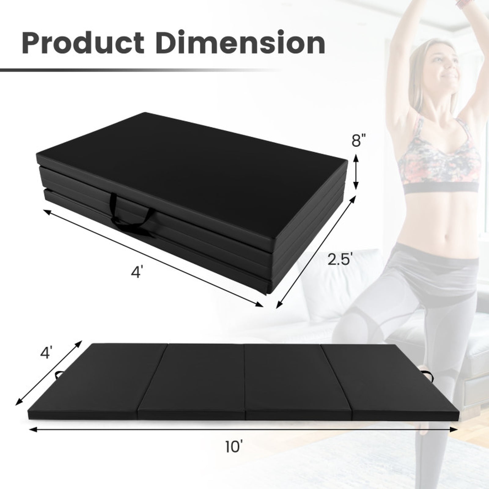 Airfind 4 Panel Folding Exercise Mat with Carrying Handles and Thick Foam for Home Gym Gymnastics Yoga and Tumbling Workouts, Black