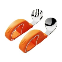SLYNSHome Toddler Utensils Baby's Spoons & Forks Set with Silicone Handle - 4.5 inch - Childrens Safe Flatware - Children Safe Fork and Spoon Self Feedig -Dishwasher Safe (Orange)
