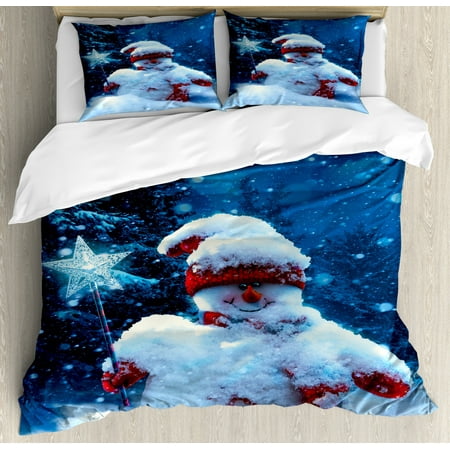 Christmas King Size Duvet Cover Set Snowman With Magic Wand And