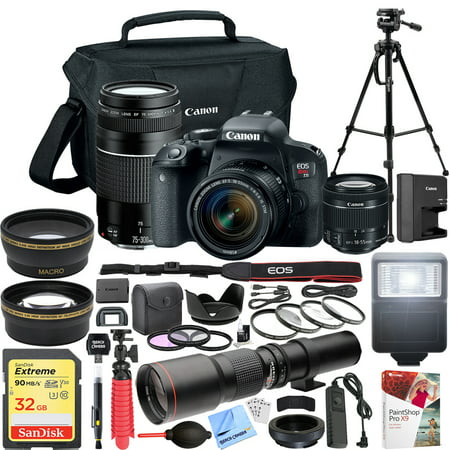 Canon EOS Rebel T7i DSLR Camera with EF-S 18-55mm f/3.5-5.6 + EF 75-300mm f/4-5.6 III Dual Lens Kit + 500mm Preset f/8 Telephoto Lens + 0.43x Wide Angle, 2.2x Pro (Best Budget Canon Dslr Camera)