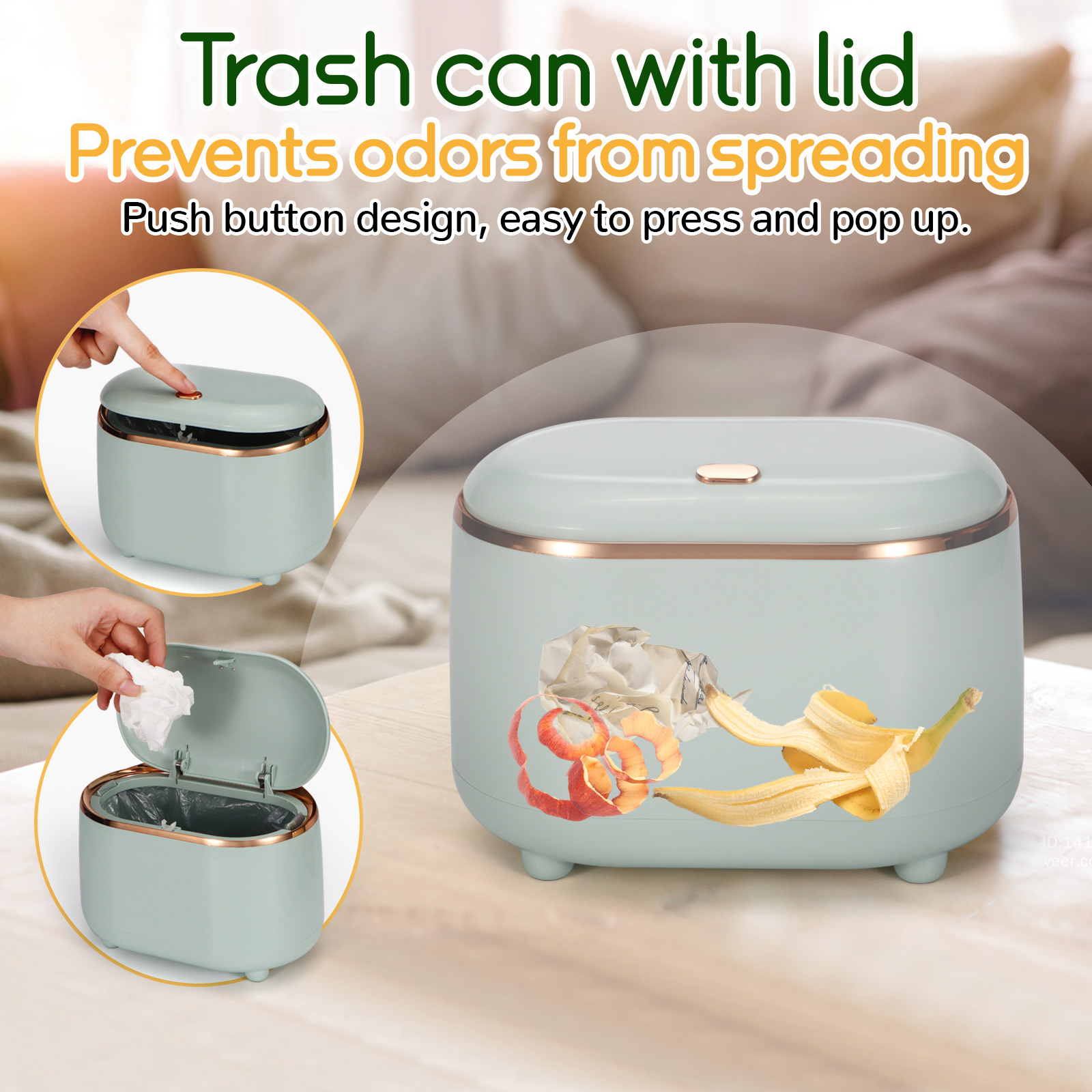 LELE LIFE Mini Trash Can for Desk with 240 Trash Bags, Pop Up Small Desktop Trash Can with Lid, Tiny Countertop Garbage Can for Table Top Bathroom Vanity Nightstand, Green