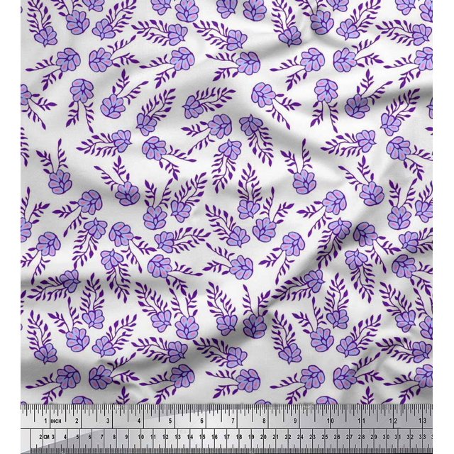Soimoi Poly Georgette Fabric Leaves & Floral Block Fabric Prints by Yard 52 Inch Wide