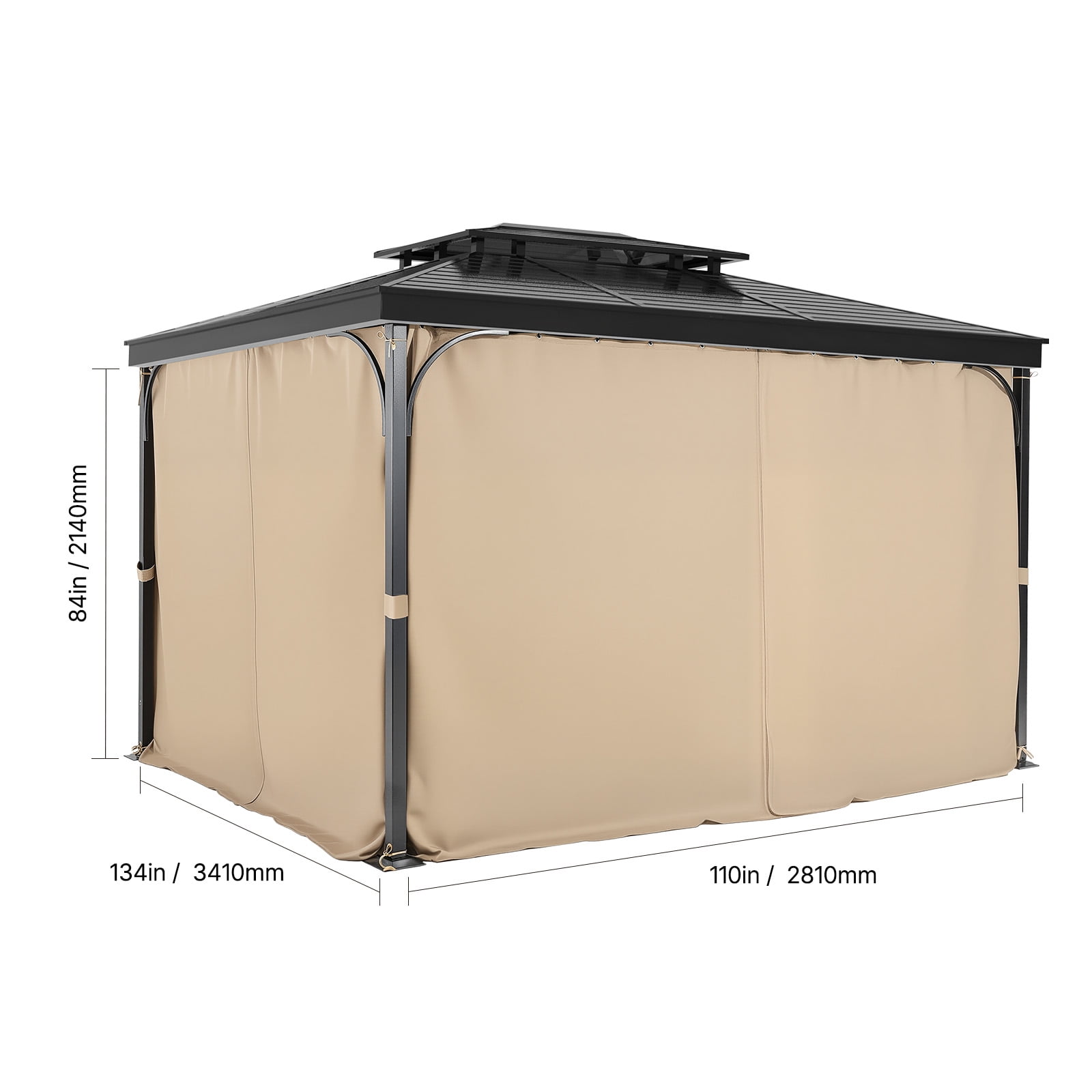 VEVOR Gazebo Curtains Outdoor, 12' x 10' x 7' Gazebos, 4-Panel Sidewall Gazebo Privacy Curtains with Zippers, Outdoor Curtain Replacement for Patio Canopy, Only Curtain, Khaki
